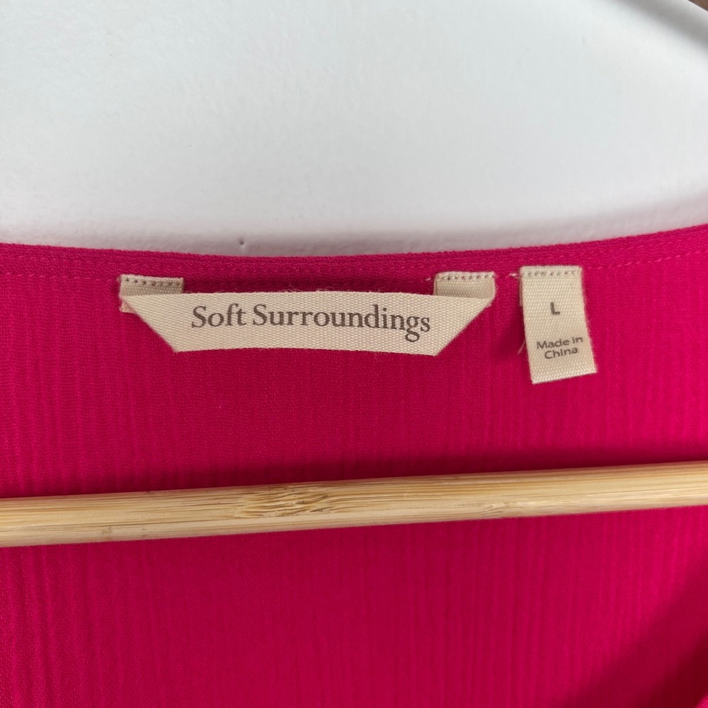 Soft Surroundings Magenta Pink Cotton Crinkle Tunic Ruffle Sleeve Top L 2FW37 - Picture 3 of 9